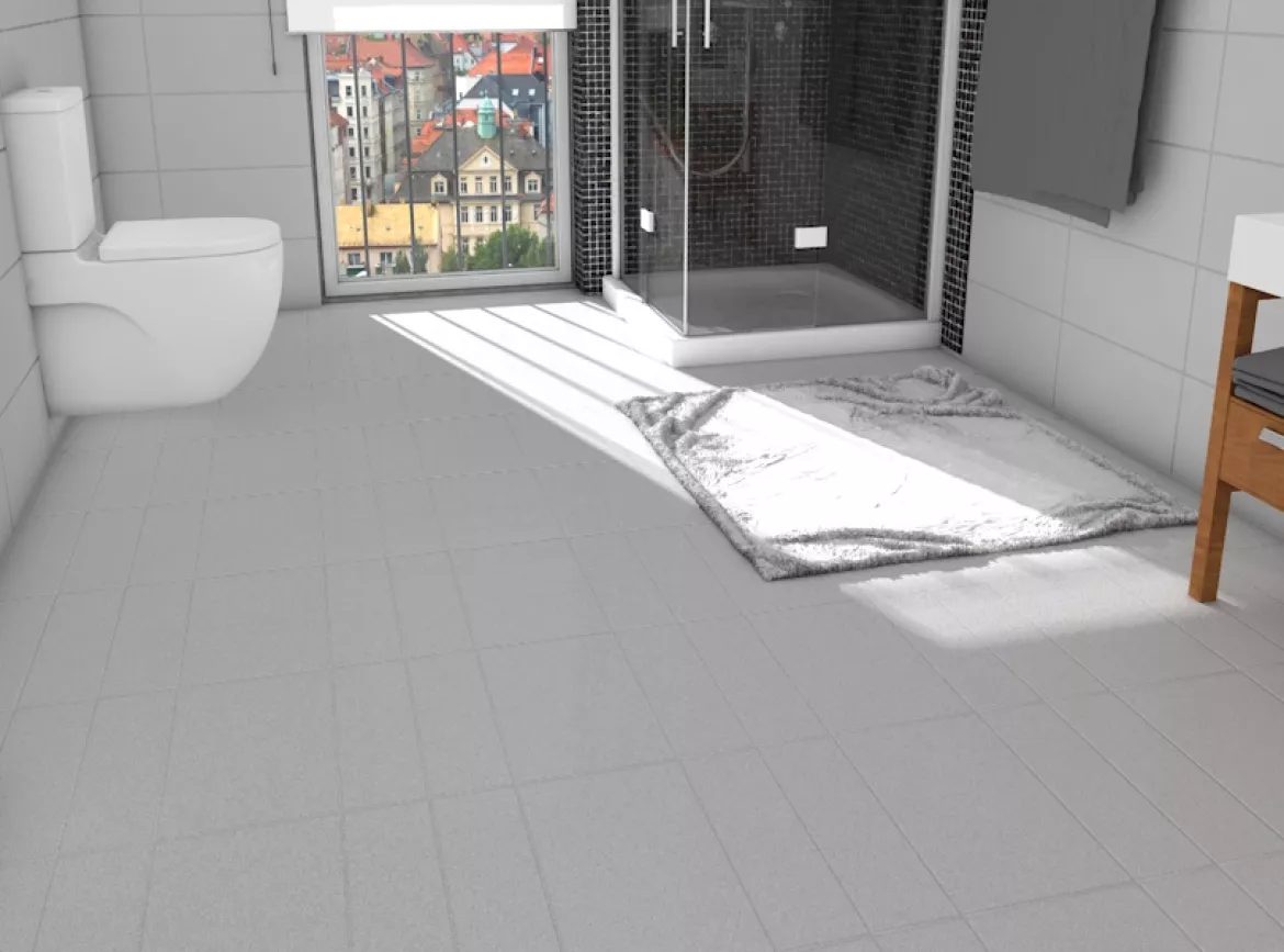 Abbildung eines komplett gefliesten Badezimmers